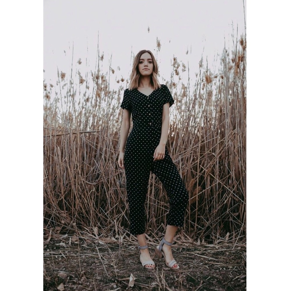 Black Jumpsuit w/ Purple Polka Dots